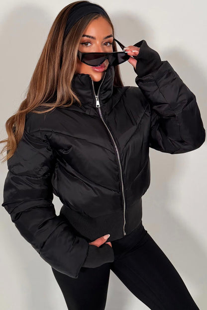 Black Cropped Puffer Jacket