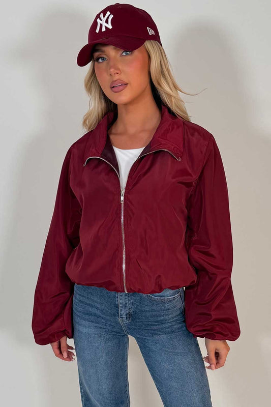 Burgundy Festival Jacket Funnel Neck Windbreaker