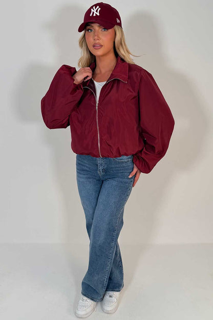 Burgundy Festival Jacket Funnel Neck Windbreaker