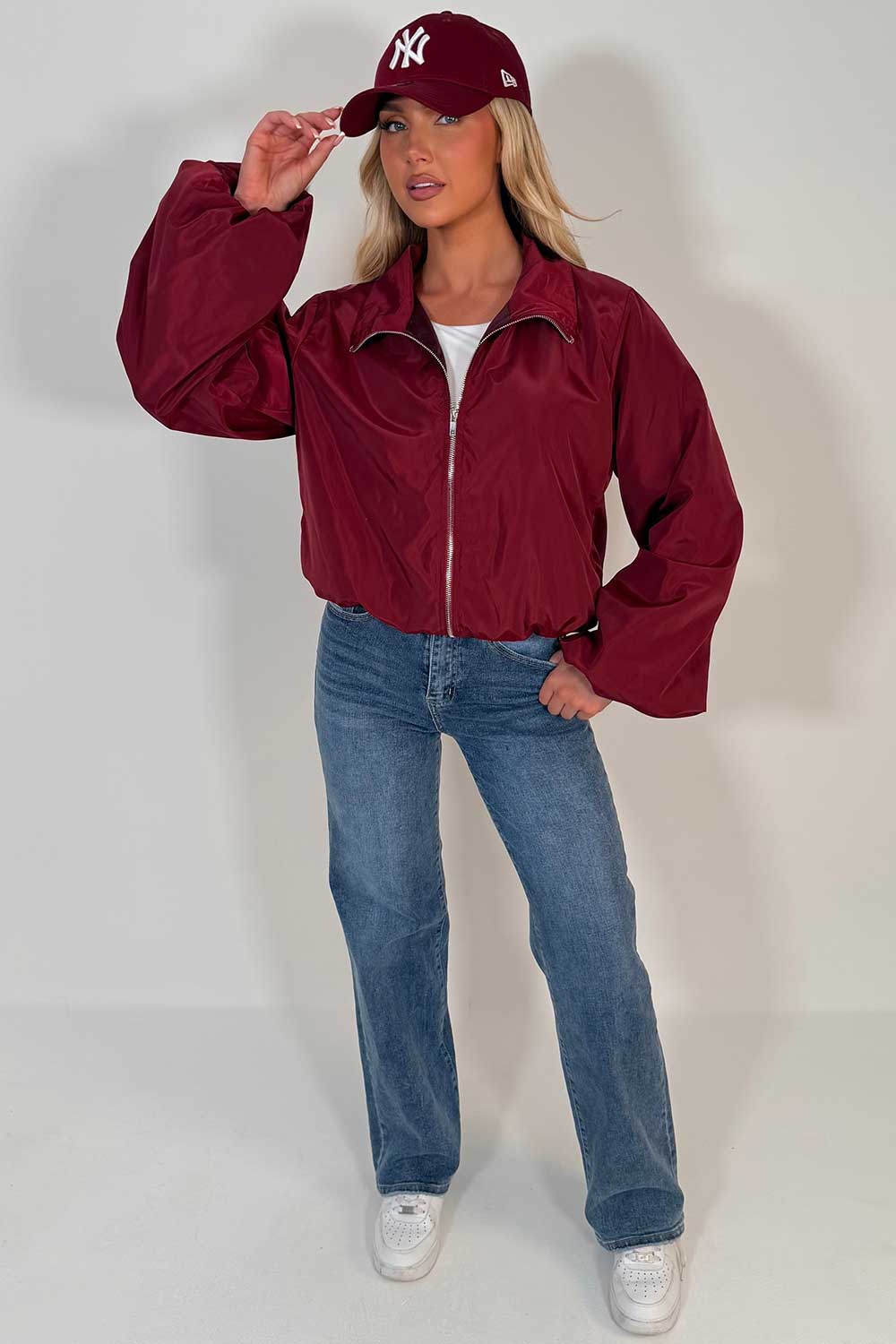 Burgundy Festival Jacket Funnel Neck Windbreaker