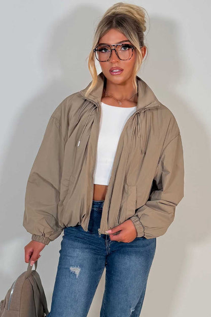 Funnel Neck Jacket Beige