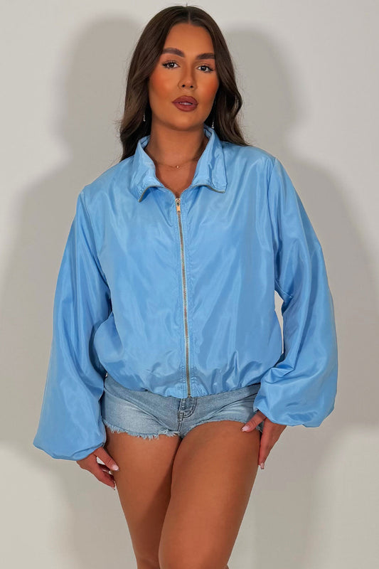 Festival Jacket Funnel Neck Windbreaker Sky Blue