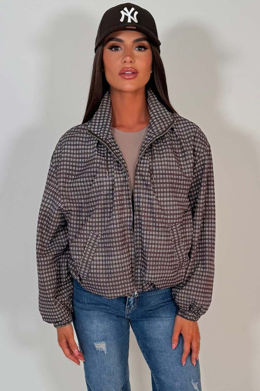 Check Jacket With Funnel Neck