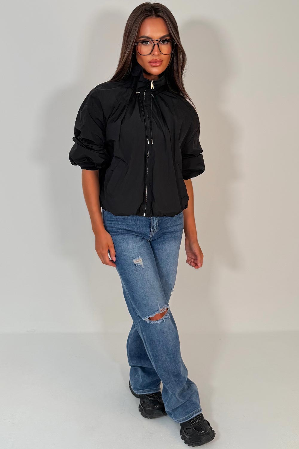 Black Funnel Neck Jacket