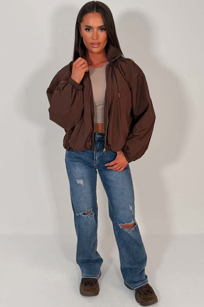 Funnel Neck Jacket Brown