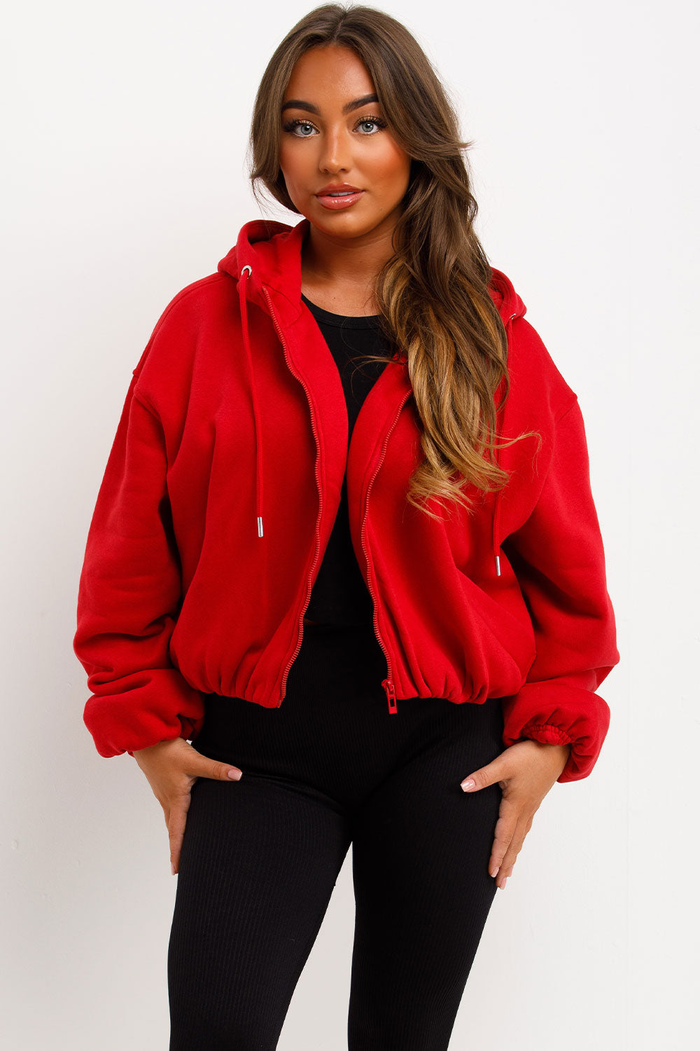 Hooded Jacket With Elastic Hem Red