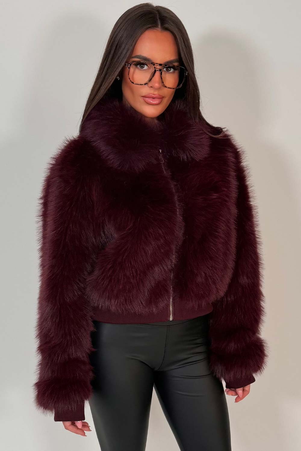 Faux Fur Jacket Burgundy