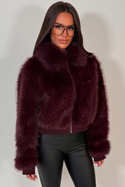 Faux Fur Jacket Burgundy