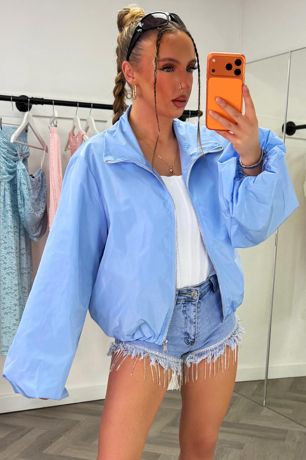 Funnel Neck Jacket Windbreaker Sky Blue