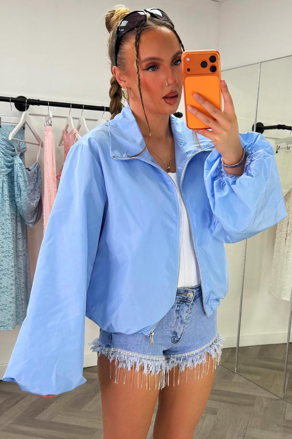Funnel Neck Jacket Windbreaker Sky Blue