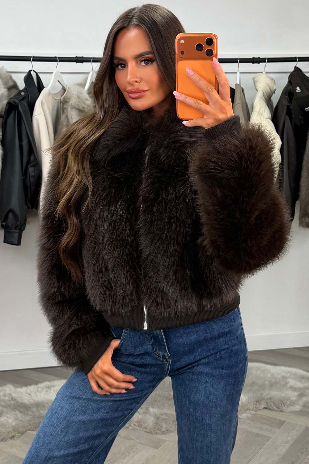 Faux Fur Jacket Brown