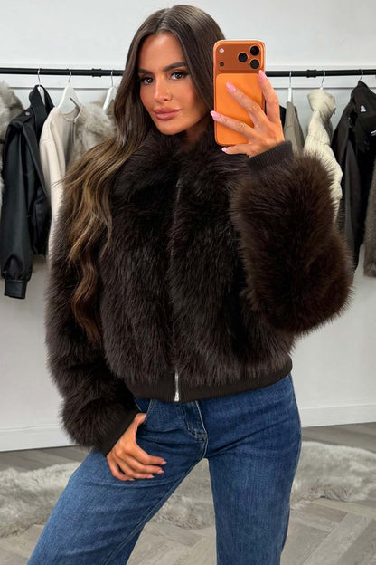 Faux Fur Jacket Brown